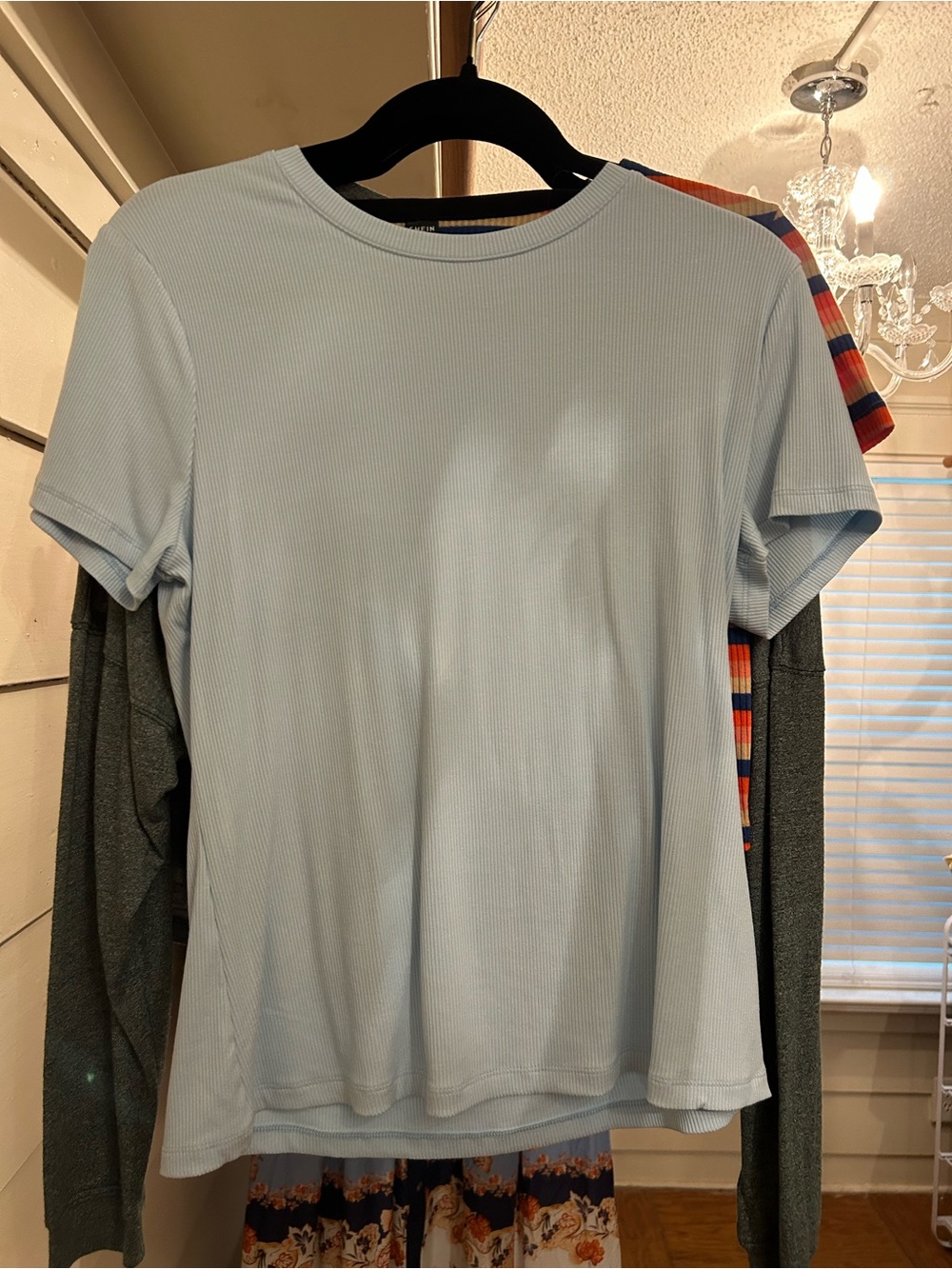 Nine West Light Blue Short Sleeve Ribbed Top